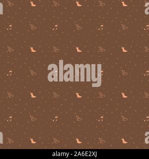 A seamless pattern on a brown background with Christmas socks. Can be used as gift wrapping. Merry Christmas and Happy New Year seamless pattern for h Stock Vector