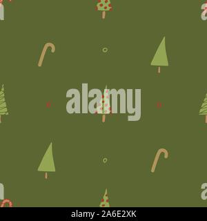 A seamless pattern with Christmas trees and Christmas lollipops. Can be used as gift wrapping Stock Vector