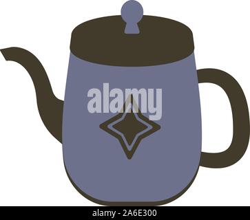Blue stylish kettle with star-shaped decor. Vintage illustration sticker Stock Vector