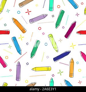 Seamless pattern with stationery pencils. Modern random colors. Ideal for textiles, packaging, paper printing, simple backgrounds and textures. Stock Vector