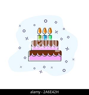 Birthday cake, comic book style icon with splash effect, flat design. Stock Vector