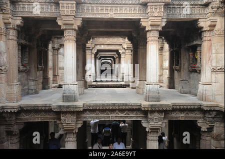 Ahmedabad, Gujarat, India -Asia: Adalaj  Stepwell Beautiful architecture and carved walls of Adalaj ki Vav Indian Heritage tourist place Gandhinagar. Stock Photo