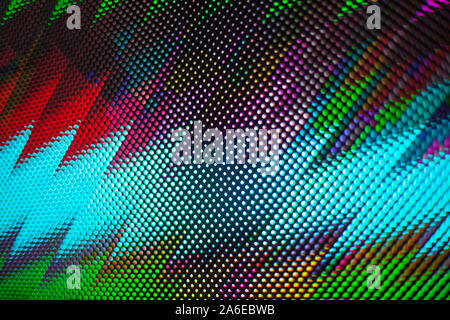 Abstract colorful zigzag lines pattern background, blue, black, green, purple, red neon light zig zag stripes backdrop, decorative bright dots pattern Stock Photo