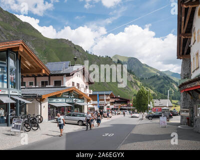 View over the village of Samnaun and its duty-free shops, Switzerland Stock Photo