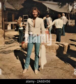 Barry Gibb of the Bee Gees on the Set of Sergeant Pepper's Lonely Hearts Club Band, 1977 Stock Photo