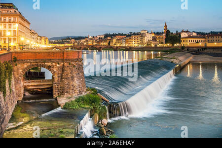 Evening mood on the weir Pescaia di Santa Rosa Arno in Florence Tuscany Italy Stock Photo