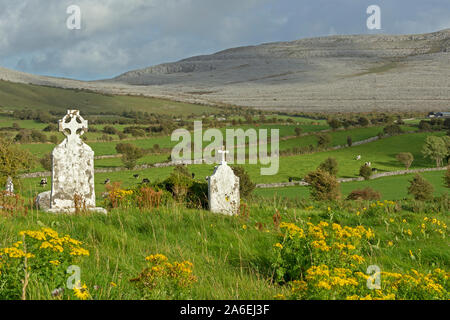 A panoramic view of the Burren near Ballyvaughan in County Clare, Republic of Ireland. Stock Photo