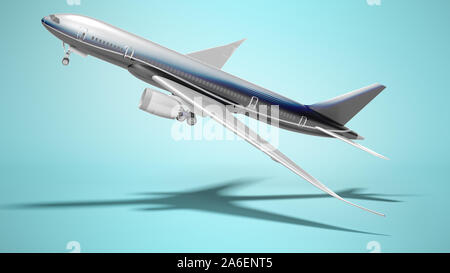 Passenger plane takes off side view 3d render on white background no ...
