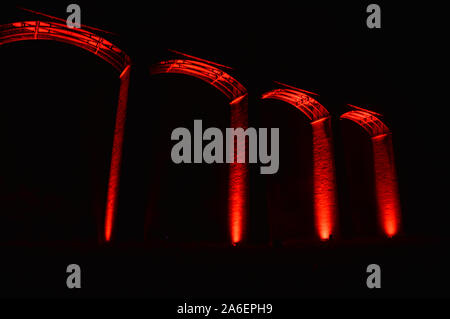 Pontcysyllte Aqueduct illuminated with colourful lights Stock Photo