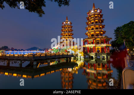 Tiger And Dragon Pagodas, Lotus Pond, Kaohsiung, Taiwan Stock Photo