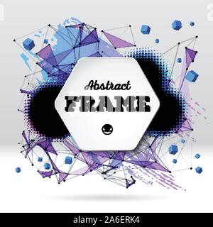Background with brush stroke, blot, triangular grid and frame Stock Vector