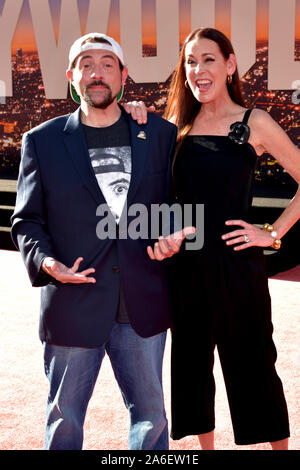 HOLLYWOOD, CALIFORNIA - JULY 22: Kevin Smith, Jennifer Schwalbach Smith  attend the Sony Pictures' 'Once Upon A Time...In Hollywood' Los Angeles Premi Stock Photo