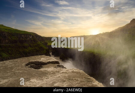 Gullfoss waterfall at sunset in Iceland Stock Photo