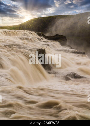 Gullfoss waterfall at sunset in Iceland Stock Photo