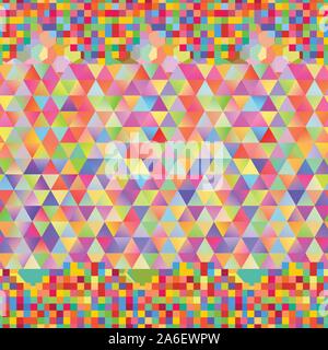 Seamless pattern with gainbow colored glitch styled bright messy shapes Stock Vector