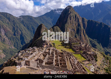 A panoramic view of the Inca ruins Machu Picchu in Peru. Stock Photo