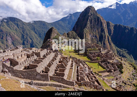 A panoramic view of the Inca ruins Machu Picchu in Peru. Stock Photo