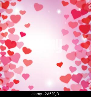 Valentines Day background with scattered blurred tender hearts Stock Vector