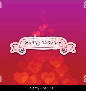 Valentines Day ribbon with scattered bokeh hearts Stock Vector
