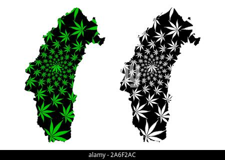 Phetchabun Province (Kingdom of Thailand, Siam, Provinces of Thailand) map is designed cannabis leaf green and black, Phetchabun map made of marijuana Stock Vector