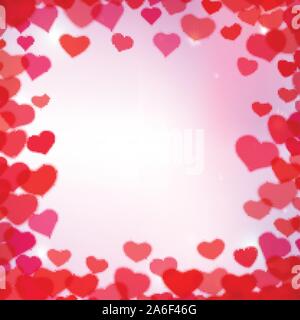 Valentines Day background with scattered blurred tender hearts Stock Vector