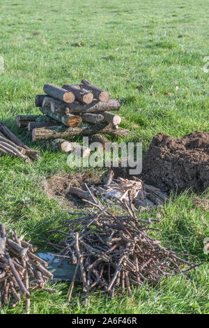 Sequential series of building and lighting survival fire or camp fire. Emergency fire, prepping, survival skills. See additional explanatory NOTES. Stock Photo