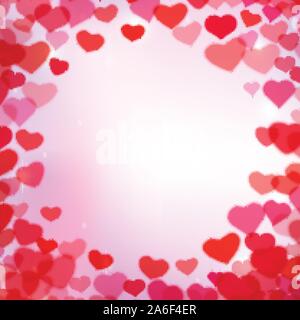 Valentines Day background with scattered blurred tender hearts Stock Vector