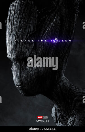 Character advance poster for Avengers: Endgame (2019) directed  by Anthony and Joe Russo starring Vin Diesel as Groot. The epic conclusion and 22nd film in the Marvel Cinematic Universe. Stock Photo