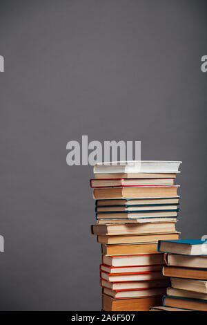 a lot of different educational books on a gray background Stock Photo