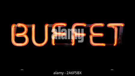 An Isolated Neon Sign For A Restaurant Buffet On A Black Background Stock Photo