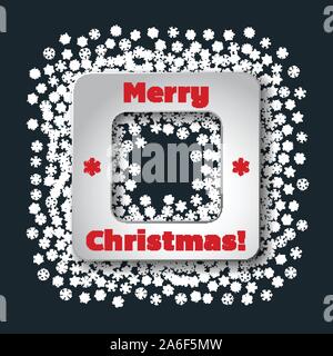 Scattered snowflakes under the retro frame Stock Vector