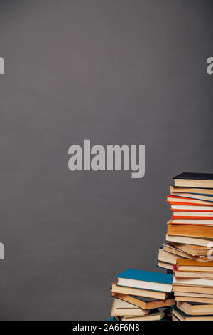a lot of different educational books on a gray background Stock Photo