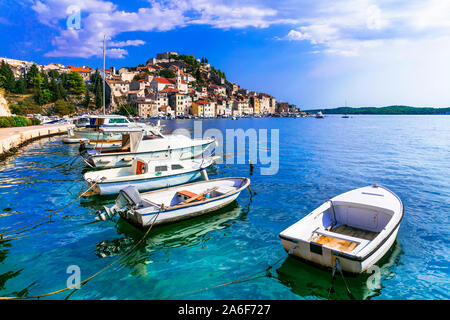 Travel and landmarks of Croatia - beautful historic coastal town Sibenik Stock Photo