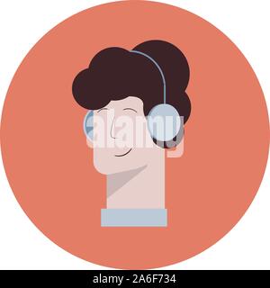 Vector icon of a man with headphones, listening Stock Vector