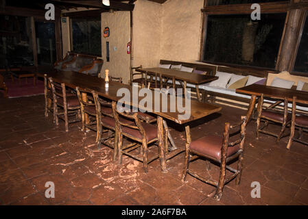 dining hall at Chilcabamba Lodge in the Cotopaxi National Park at 3500 meter in the Andes of Ecuador. Stock Photo