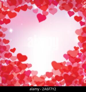 Valentines Day background with scattered blurred tender hearts Stock Vector