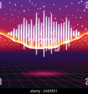 Retro gaming neon background with shiny music wave Stock Vector Image ...