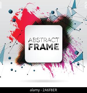 Background with brush stroke, blot, triangular grid and frame Stock Vector