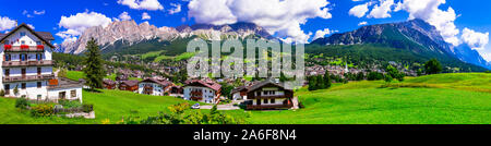 Amazing scenery of Dolomite Alps mountains, Cortina d'ampezzo famous ski resort in Italy Stock Photo