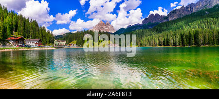 wonderful idyllic landsape of beautiful lake Lago di Misurina in northen Italy Stock Photo