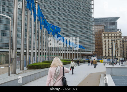 European flags flying outside the European Commission, Boulevard Charlemagne, Brussels, Belgium Stock Photo