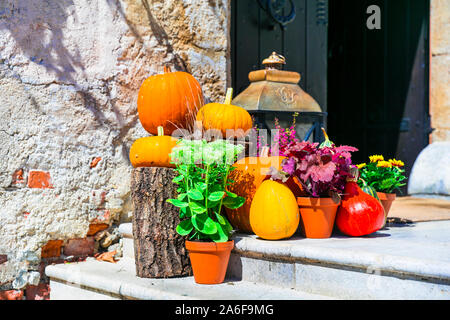 autumn still life and street decoration with pumpkins Stock Photo