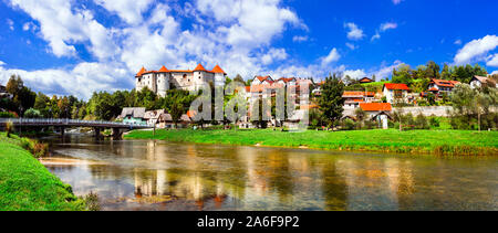 Beautiful medieval castles of Slovenia - Zuzemberk on Krka river Stock