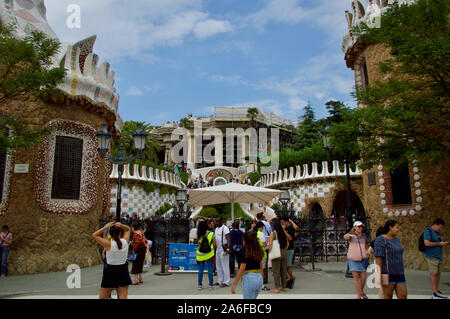 The entrance to Park Guell in Barcelona, Spain Stock Photo