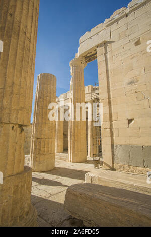 A beautiful sunny day at the acropolis hill in Athens Greece , this iconic Parthenon is just amazing , its unbelievable to see such an iconic landmark Stock Photo