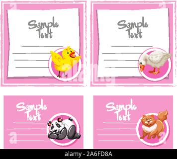 Card template with cute animals illustration Stock Vector