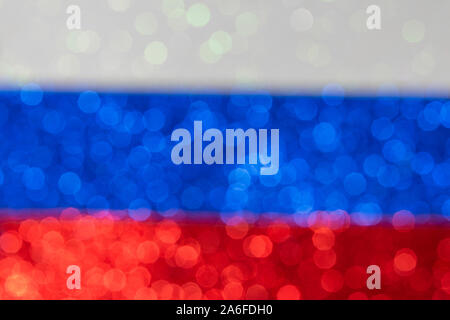 abstract patriotic background with bokeh, white blue red template with defocused glitter effect, festive backdrop with copy space Stock Photo