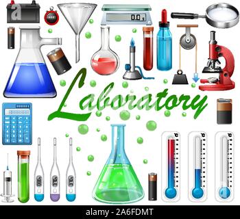 Laboratory equipments on white background illustration Stock Vector