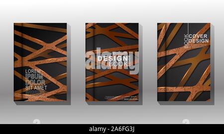 Minimal cover design. vector lines overlap with a brown and gray background color. wood texture lines Stock Vector