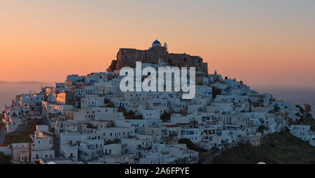First morning light at Astypalea island and the Querini castle Stock Photo